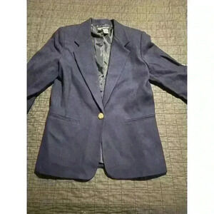 Savannah Vintage Navy Blue 100% Pure New Wool Single Button Blazer Jacket Size 6